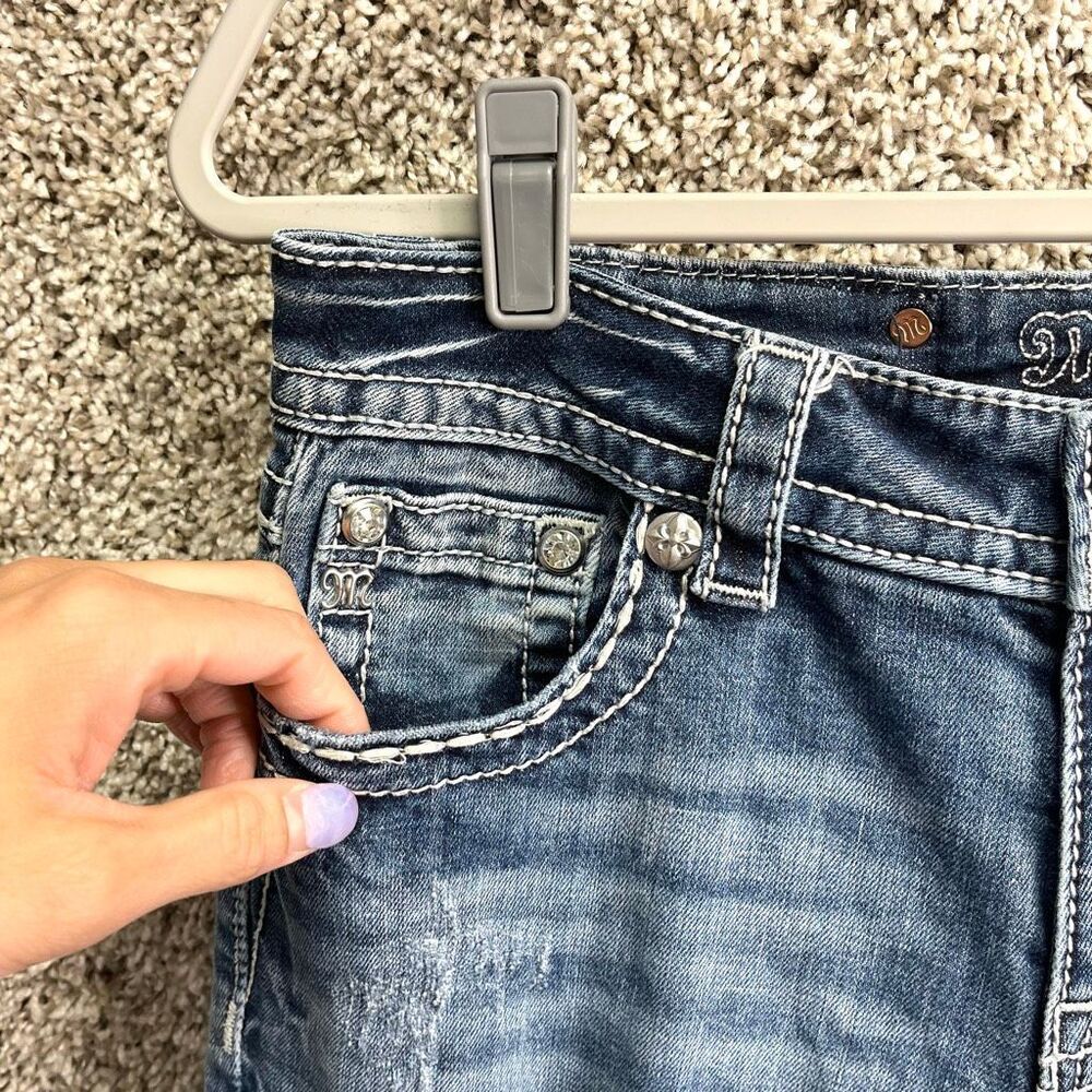 Miss Me Jeans Women’s 29 Thick Heavy Stitch Distressed Denim Blue Standard Boot - Picture 3 of 8